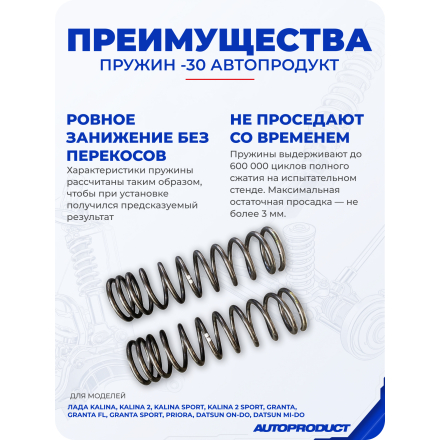 Пружины задние −30 мм, (без замены стоек), с переменным шагом.
