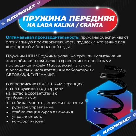 Пружина передняя холодной навивки ВАЗ КАЛИНА, ГРАНТА, 2004 г. OEM 1119-2902712 (компл.)